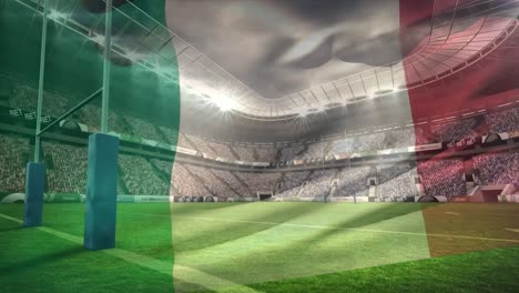 Stadium-full-of-fans-with-an-animated-Italian-flag-on-the-foreground