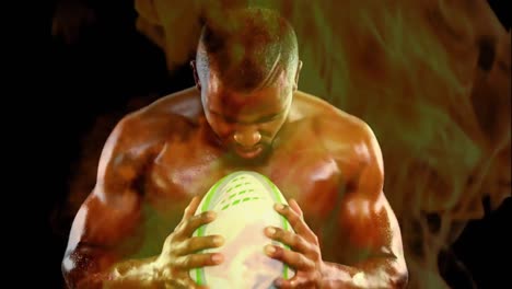 Rugby-player-holding-football-and-screaming