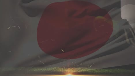 Rugby-player-kicking-an-Irish-rugby-ball-against-a-Japanese-flag-background