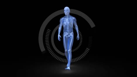 Humano-Digital-Azul-Caminando-Sobre-Un-Fondo-Oscuro