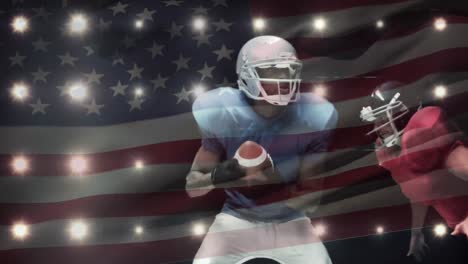 Football-player-being-tackled-with-an-American-flag-on-the-foreground