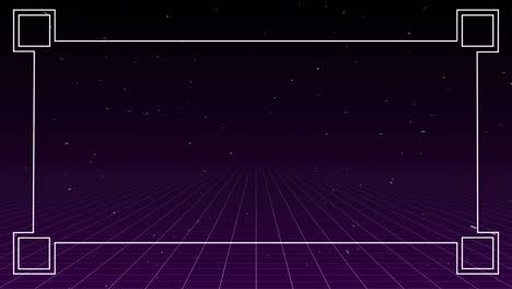 Animation-of-empty-frame-with-light-effects-in-purple-background