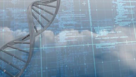 DNA-Animation-Mit-Dateninformationen-Auf-Blauem-Gitterhintergrund