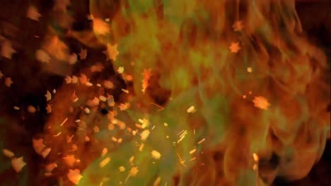 Animation-Einer-Feuerexplosion-Mit-Fallenden-Sternen-Auf-Dunklem-Hintergrund