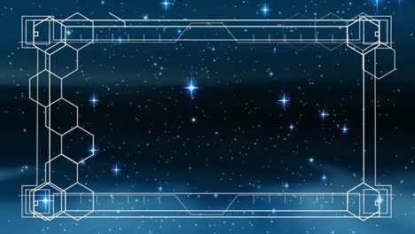 Animation-of-frame-with-hexagon-shape-on-a-space-background-with-stars