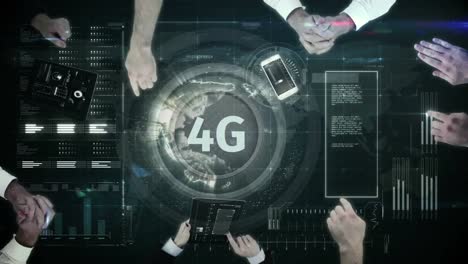 4g-logo-on-a-button-on-the-numeric-table-surrounded-by-businessmen