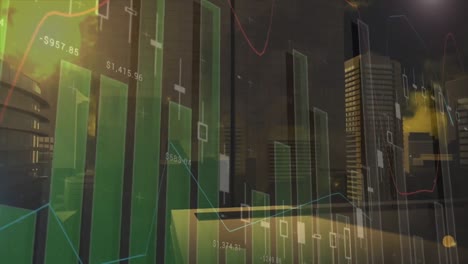 Digital-composite-of-a-bar-graph-and-a-cityscape