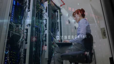 Woman-working-in-data-server-room-4k