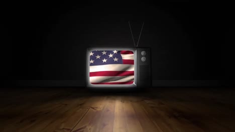 Fernsehen-Mit-Einer-Amerikanischen-Flagge