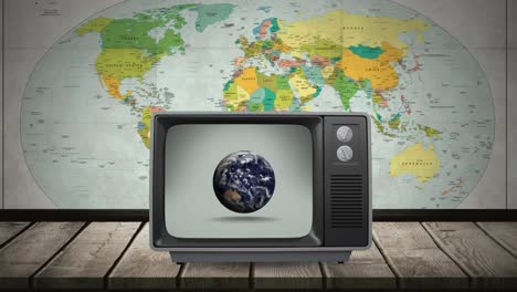 Fernseher-Mit-Einem-Globus-Auf-Dem-Bildschirm