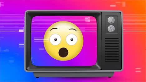 Retro-television-showing-chocking-emoji-on-vintage-and-sizzling-background