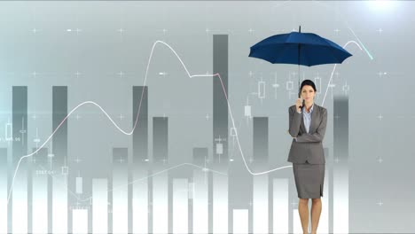 Geschäftsfrau-Hält-Einen-Regenschirm-Hoch