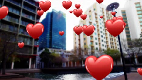 Schwebende-Herzsymbole-Mit-Einem-Stadthintergrund-4k