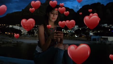 Woman-texting-with-hearts-4k