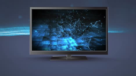 Flat-screen-television-with-connected-lines