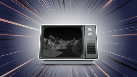 Fernseher-Mit-Einem-Fluss-Und-Bergen-Auf-Dem-Bildschirm