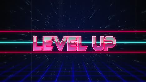 Retro-Level-Up-text-glitching-over-blue-and-red-lines-4k