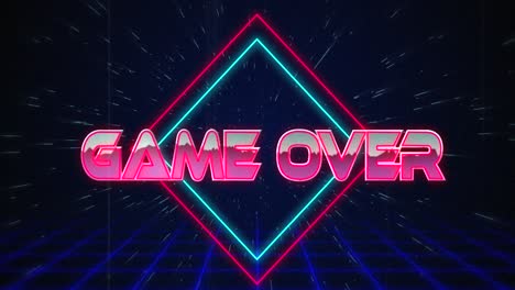 Retro-Game-over-text-glitching-over-blue-and-red-triangles-4k