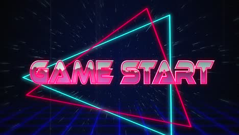 Retro-Game-Start-text-glitching-over-blue-and-red-triangles-on-white-hyperspace-effect