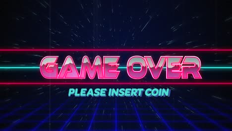 Retro-Game-over-text-glitching-over-blue-and-red-lines-on-white-hyperspace-effect