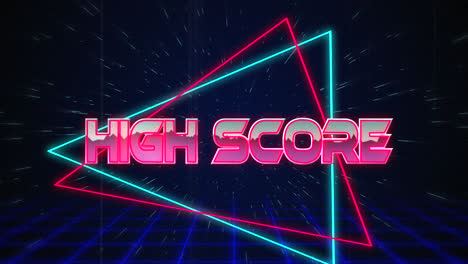 Retro-High-Score-text-glitching-over-blue-and-red-triangles-4k