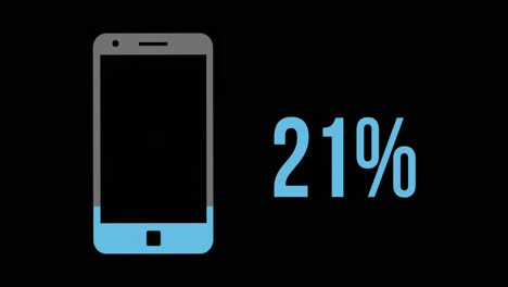 Ein-Blaues-Mobiltelefon-Mit-Steigendem-Prozentsatz-Von-0-%-Auf-100-%