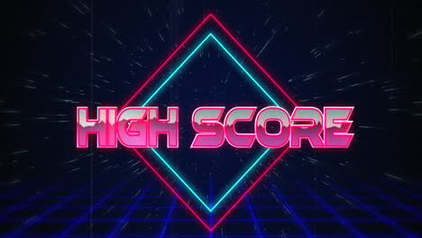 Retro-High-Score-text-glitching-over-blue-and-red-squares