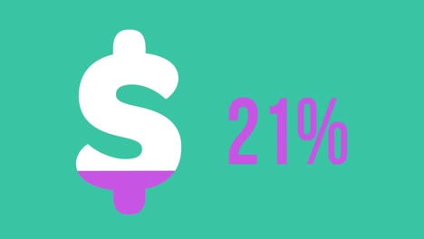 Dollar-symbol-and-increasing-percentage-in-pink-on-green-background-4k