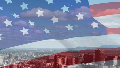 Animation-of-american-flag-with-city-behind