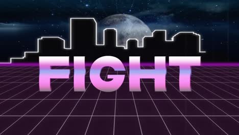 Animation-vintage-video-game-screen-with-metallic-word-fight-written