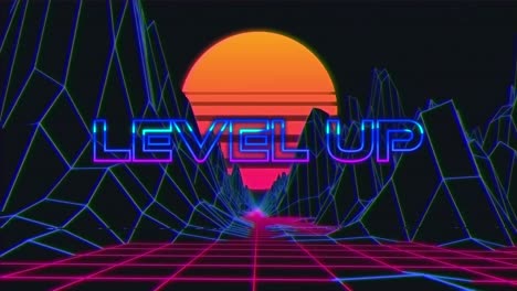 Animation-vintage-video-game-screen-with-words-level-up-written