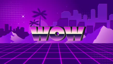 Animation-vintage-video-game-screen-with-metallic-word-wow-written