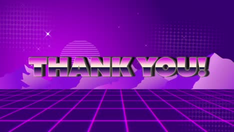 Animation-vintage-video-game-screen-with-metallic-word-thank-you-written