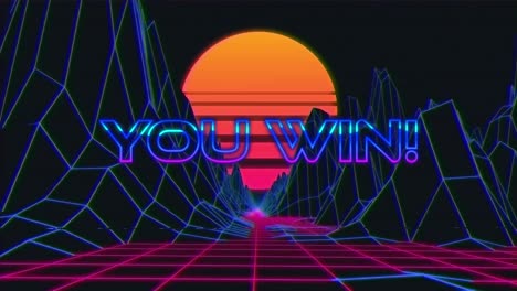 Animation-vintage-video-game-screen-with-words-you-win-written