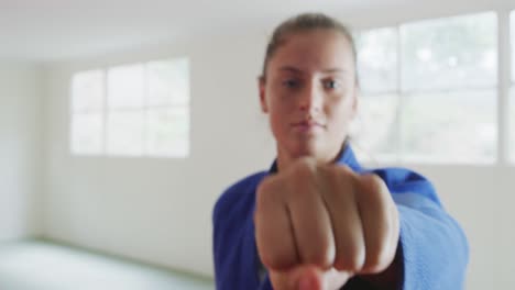 Karateka-posing-and-punching-on-the-mat