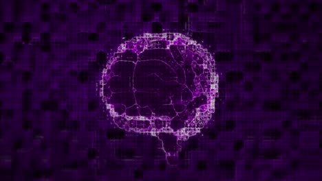 Animation-of-a-digital-glowing-pixelated-purple-3d-human-brain-spinning-in-seamless-loop-on-glowing-