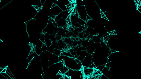 Glowing-green-network-of-plexus-connections-against-black-background