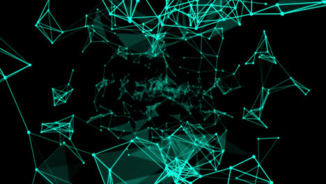Glowing-green-network-of-plexus-connections-against-black-background