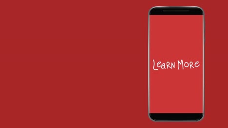 Animation-of-white-words-Learn-More-flickering-on-red-screen-of-a-smartphone-on-red-background