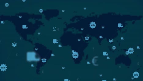 Digital-composite-video-of-digital-icons-moving-against-world-map-in-background