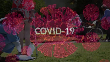 Covid-19-Text-über-Covid-19-Zellen-Gegen-ältere-Menschen-Im-Garten