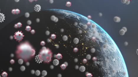 Fliegendes-Bakterien-Coronavirus-über-Dem-Planeten-Erde.