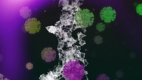 Diagrammanimation-Und-Coronavirus-Bakterien,-Die-über-Den-Hintergrund-Mit-Farbverlauf-Fliegen.