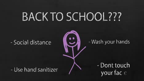 Back-to-school-text-and-coronavirus-concept-text-against-drawing-of-kid-on-black-background