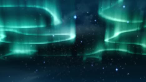 Animation-of-aurora-borealis-glowing-trails-in-blue-over-stars-on-sky-at-night