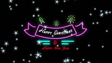 Digital-animation-of-multiple-glowing-stars-falling-over-happy-christmas-and-happy-new-year-neon-tex