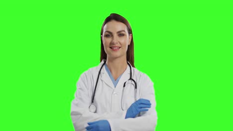 Caucasian-female-doctor-on-green-screen-background