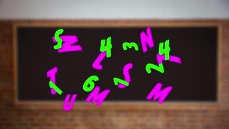 Digital-composition-of-changing-alphabets-and-numbers-against-black-board-in-school
