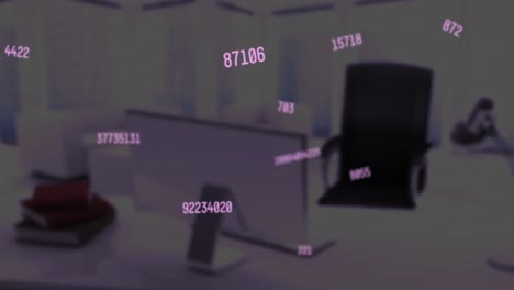 Digital-composition-of-changing-numbers-floating-over-empty-office-in-background