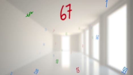 Digital-composition-of-mathematical-numbers-and-symbols-floating-against-empty-school-corridor